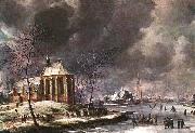 Village of Nieukoop in Winter with Child Funeral